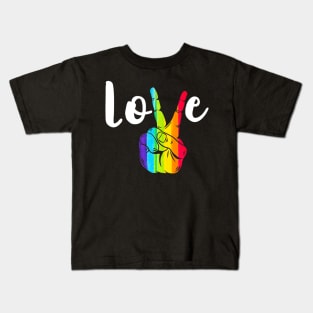 Love Peace Sign Rainbow Lgbt Lesbian Gay Pride Kids T-Shirt